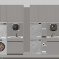 Modern Bathroom Cabinet With Washer Dryer And Sink Open Shelves And Interior Lighting Design