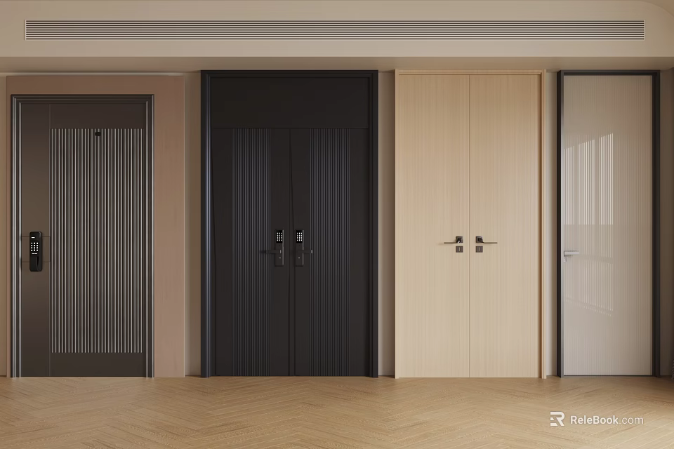 Modern Double Doors With Sleek Designs And Various Color Options For Home Interior 3d model 