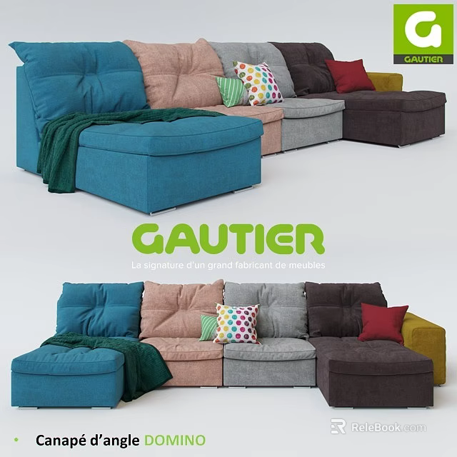 GAUTIER Cozy Two Seater Sofa With Various Colors Decorative Pillows And Blanket 3d model 