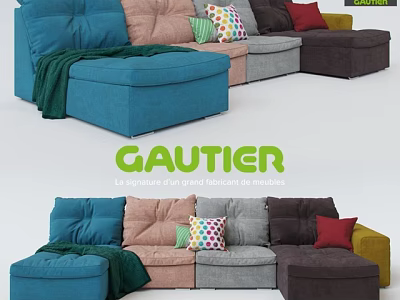 GAUTIER Cozy Two Seater Sofa With Various Colors Decorative Pillows And Blanket 3d model