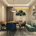 Hotel Mahjong Room Modern Interior With Mahjong Table Colorful Chairs And Green Sofa
