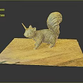 Gray Squirrel Figurine With Unicorn Horn And Fluffy Tail On Wooden Board