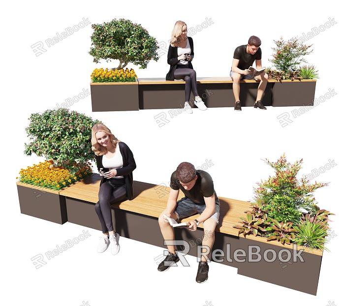 Landscape Seat Outdoor Public Chair Plant Flower Box Flower Box Landscape Seat Stool model