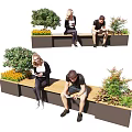 Outdoor Landscape Bench Seats with Green Plants and Flowers People Relaxing Reading