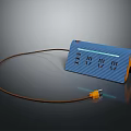 Modern Blue Stripe Texture Switch Panel with Switches Brown Cable Yellow Plug 3d model