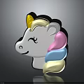 Cartoon Unicorn Head Decorative Component with Colorful Mane Yellow Horn and Cute Design