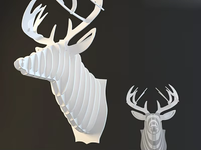 White 3D Layered Deer Head Modern Animal Wall Decor for Home Interior 3d model