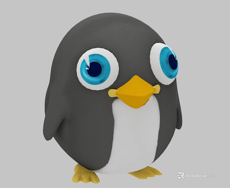 Cute Penguin Plush Toy With Big Blue Eyes Yellow Beak And White Belly 3d model 