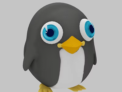 Cute Penguin Plush Toy With Big Blue Eyes Yellow Beak And White Belly 3d model