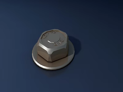 Shiny Hexagonal Metal Nut With Circular Base On Dark Blue Background 3d model