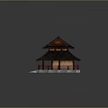 Traditional Ancient Building With Double Eaves Tile Roof Red Pillars And Stone Steps