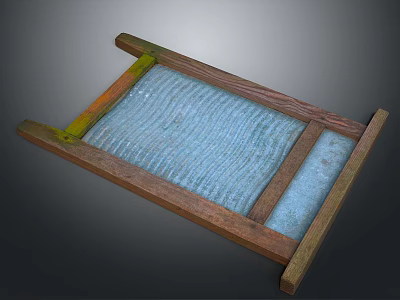 Traditional Wooden Frame Sieve With Blue Mesh And Sturdy Border Structure 3d model