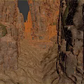 Rock Canyon Passage With Tall Mossy Stone Walls And Dirt Pathway