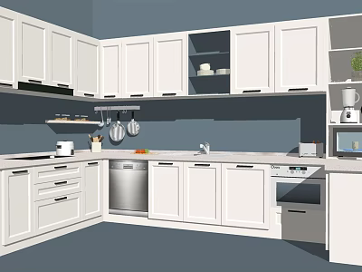 Modern Kitchen Interior Featuring White Upper And Lower Cabinets With Countertop 3d model