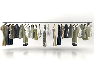 Stylish Clothes Collection Hanging On A Metal Rack With Various Styles And Colors 3d model