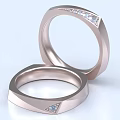 Modern Minimalist Couple Rings With Geometric Design And Diamond Accents In Rose Gold