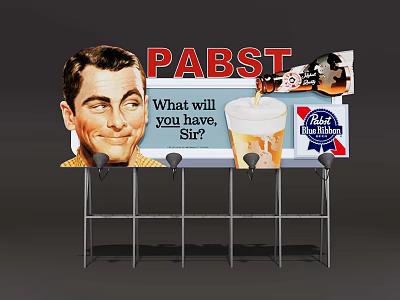 PABST Billboard Featuring Man's Portrait Question Text Beer Glass And Bottle 3d model