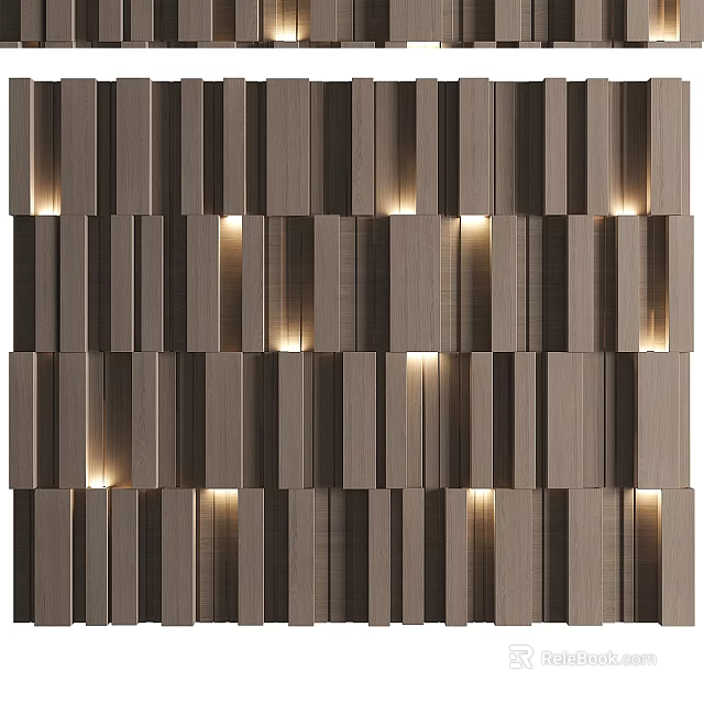 Modern Wooden Background Wall With Vertical Slats And Built-in Lighting 3d model 