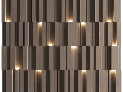 Modern Wooden Background Wall With Vertical Slats And Built-in Lighting 3d model
