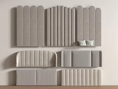 Upholstered Headboards With Various Designs In Gray And Beige Tones For Bedroom Decor 3d model