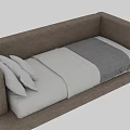 Modern Beige Fabric Single Bed With White Bedding Gray Blanket And Pillows