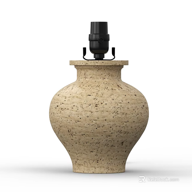 Vase Shaped Beige Speckled Stone Table Lamp With Black Lamp Pole 3d model 