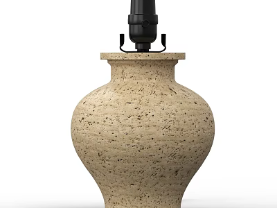 Vase Shaped Beige Speckled Stone Table Lamp With Black Lamp Pole 3d model