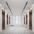 Elegant Modern Elevator Lobby Interior With Stone Walls Marble Flooring Linear Lighting And Elevator Doors 3d model
