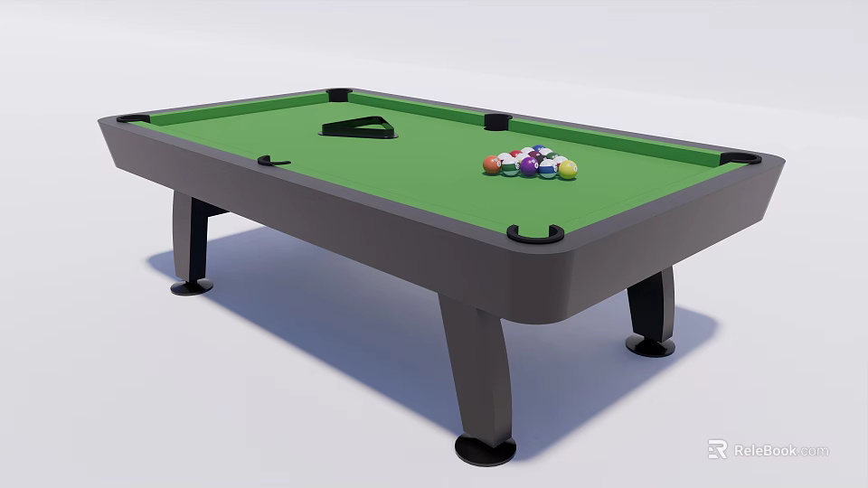 Billiard Table Sports Equipment With Green Felt Surface Black Frame Triangle Rack And Balls 3d model 