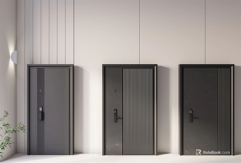 Modern Security Doors With Multiple Panel Designs And Textured Surfaces For Home Safety 3d model