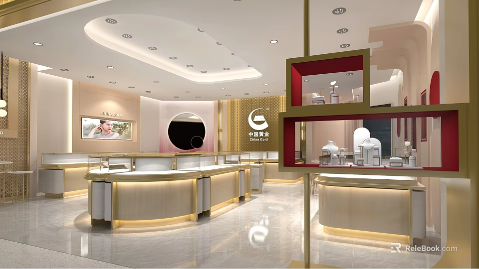 Elegant Jewelry Store Interior Design With Modern Display Cases And Lighting 3d model