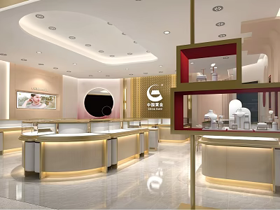 Elegant Jewelry Store Interior Design With Modern Display Cases And Lighting 3d model