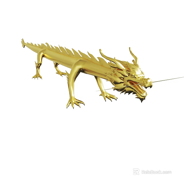 Golden Mythical Dragon Sculpture With Intricate Scales And Ornate Design 3d model 