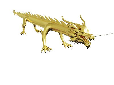 Golden Mythical Dragon Sculpture With Intricate Scales And Ornate Design 3d model