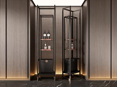 Elegant Modern Wine Rack With Metal Frame And Wooden Shelves Displaying Wine Bottles 3d model