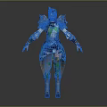 Armored Female Warrior Character With Mythical Creature Inspired Green And White Armor Featuring Feather Accents