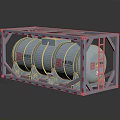 Three Silver Cylindrical Storage Tanks Secured In Metal Frame With Red Labels