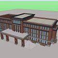 Modern Red Brick Office Building With Multi Story Structure And Large Windows 3d model