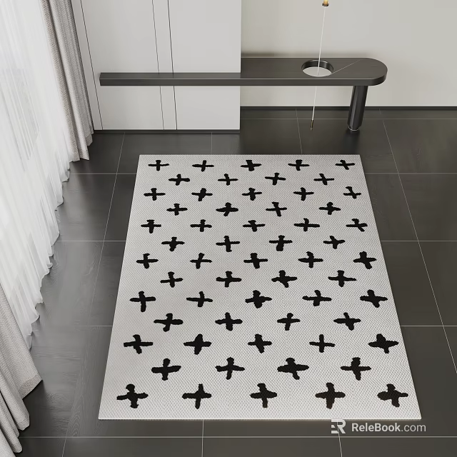 Black and White Square Rug With Black Cross Patterns In Modern Interior 3d model