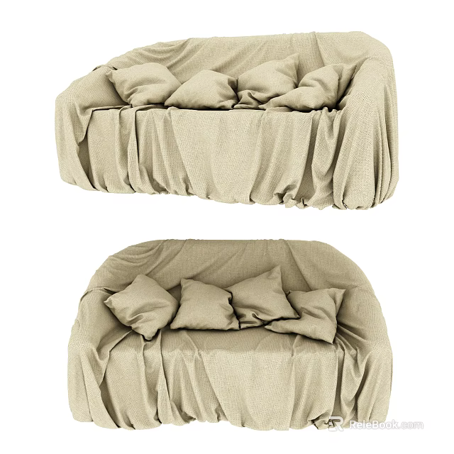 Beige Fabric Sectional Sofa With Cozy Cushions And Modern Simple Design 3d model