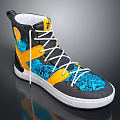 Stylish High top Shoes with Black Yellow Blue Patterned Design and White Laces