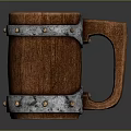 Rustic Vintage Wooden Mug With Metal Bands Rivets And Sturdy Handle