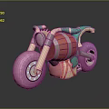 Colorful Cartoon Style Motorcycle With Green Handlebars Pink Wheels Red And Pink Body Blue Rims