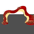 Red Decorative Archway With Welcome Home Banner And Floral Arrangements