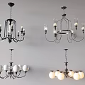 Various Design Chandeliers With Candle Shaped And Spherical Shades Metal Frames