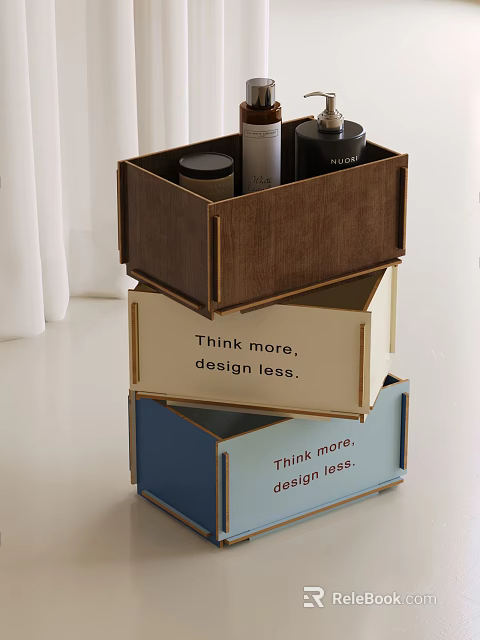 Brown Beige Blue Stackable Storage Baskets with Think more design less Text 3d model 