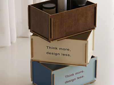Brown Beige Blue Stackable Storage Baskets with Think more design less Text 3d model