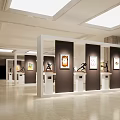 Spacious Bright Exhibition Hall Interior With Paintings Sculptures White Display Pedestals And Recessed Ceiling Lights