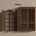 Poliform Wooden Shutters Arched Open Design With Glass Panes And Double Panel Closed Style