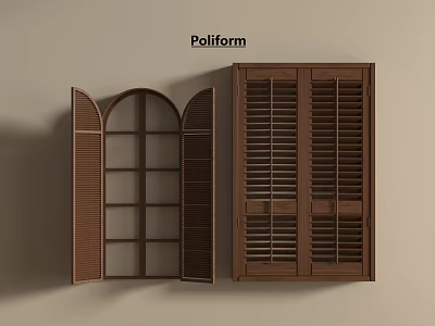 Poliform Wooden Shutters Arched Open Design With Glass Panes And Double Panel Closed Style 3d model